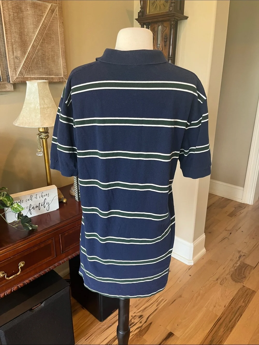 Ralph Lauren Navy Short-Sleeve Striped Polo with Red Pony